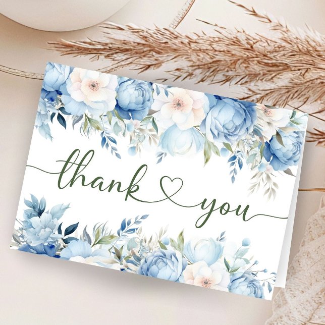 Baby shower floral bleu poussiéreux Merci plié (Créateur téléchargé)