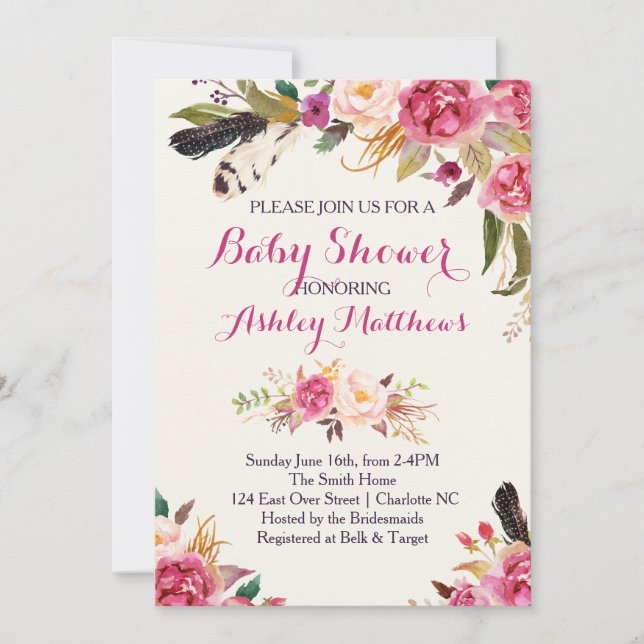 baby shower floral bohême Invitation (Devant)