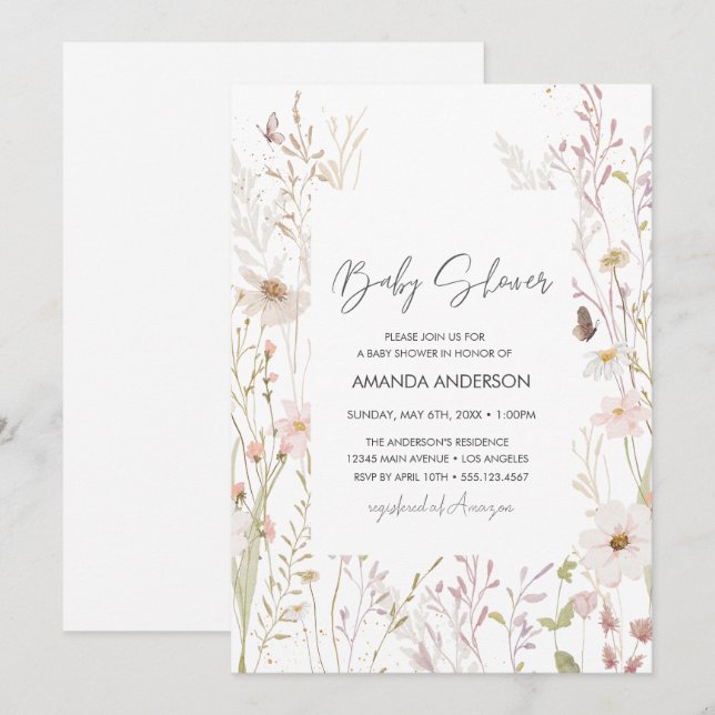 Baby Shower Floral Boho Wildflowers Shower Invitation (Front/Back)