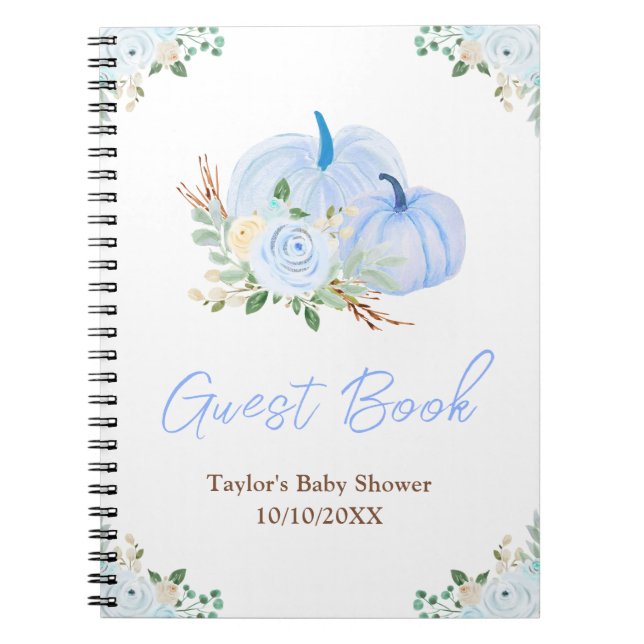 Baby shower Floral Citrouille Bleu Livre d'or (Devant)