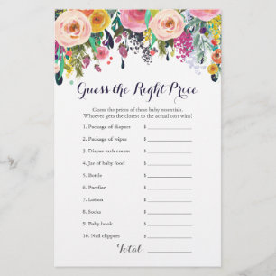 Baby shower floral coloré Prix de jeu droit Carte