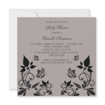 Baby shower floral de papillon ébène Invitation