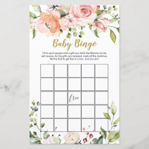 Baby shower Floral de verdure Bingo feuille de jeu