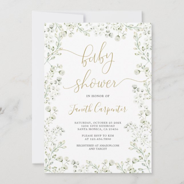 Baby shower floral du souffle du bébé Invitation (Devant)
