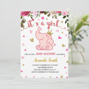 Baby shower floral éléphant Invitation carte fille
