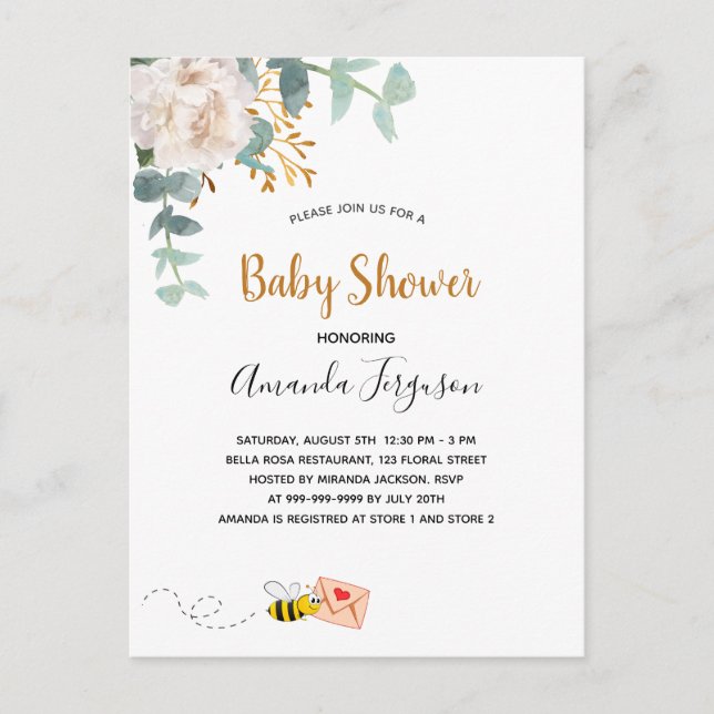 Baby Shower floral greenery white cute mom to bee Postcard (Front)