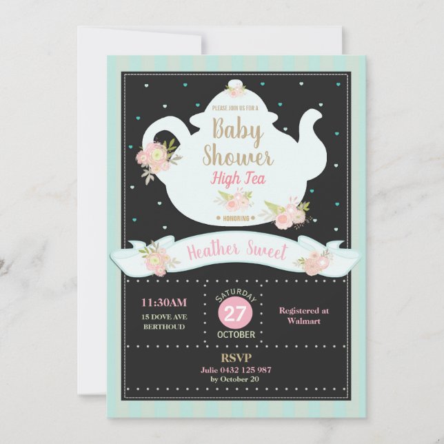 Baby shower Floral High Tea Party Invitation (Devant)