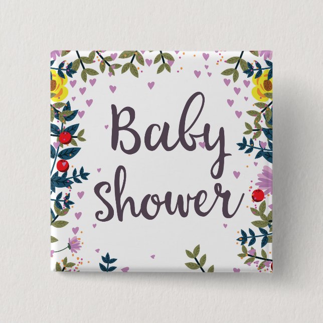 Baby Shower Floral Invite 2 Inch Square Button (Front)