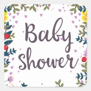 Baby Shower Floral Invite Square Sticker