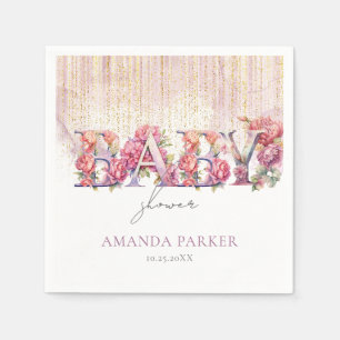 Baby Shower Floral Letters Pink Gold Personalized Napkin