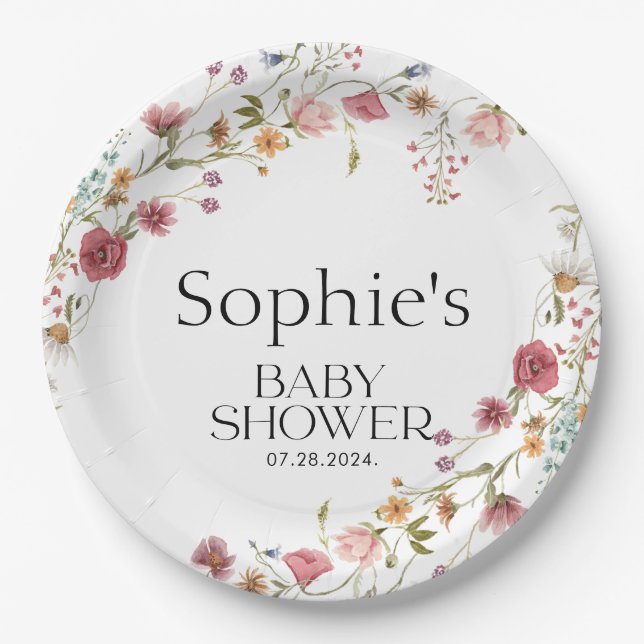 Baby Shower Floral Paper Plate (Front)