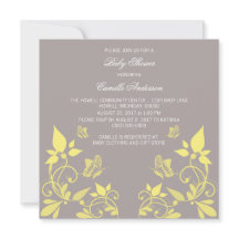 Baby shower floral papillon jaune Invitation