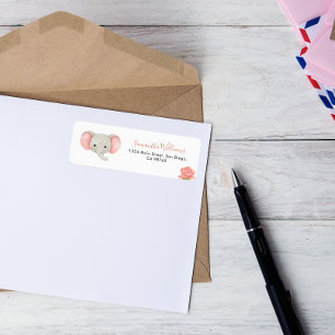 Baby shower floral rose Elephant Adresse de retour