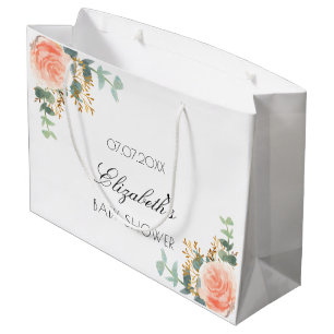 Baby Shower floral rose gold blush eucalyptus Large Gift Bag