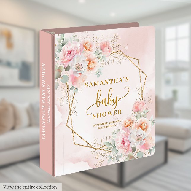 Baby shower floral rose pâle 3 anneau classeur (Cute blush pink floral baby shower ring binder)