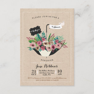 Baby Shower Flower Umbrella Simple Design Invite