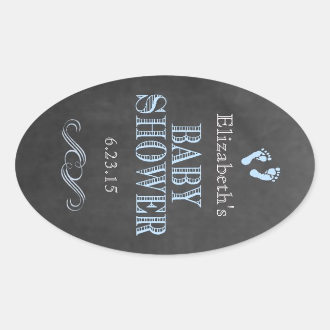 Baby Shower Footprints Guest Favour Blue Oval Sticker (Front)