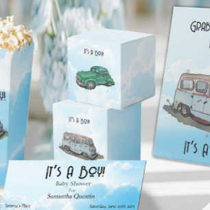 Baby shower for a boy, Van and sedan Favor Box
