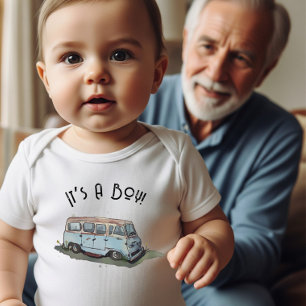 Baby shower for a boy with antique van image bodysuit