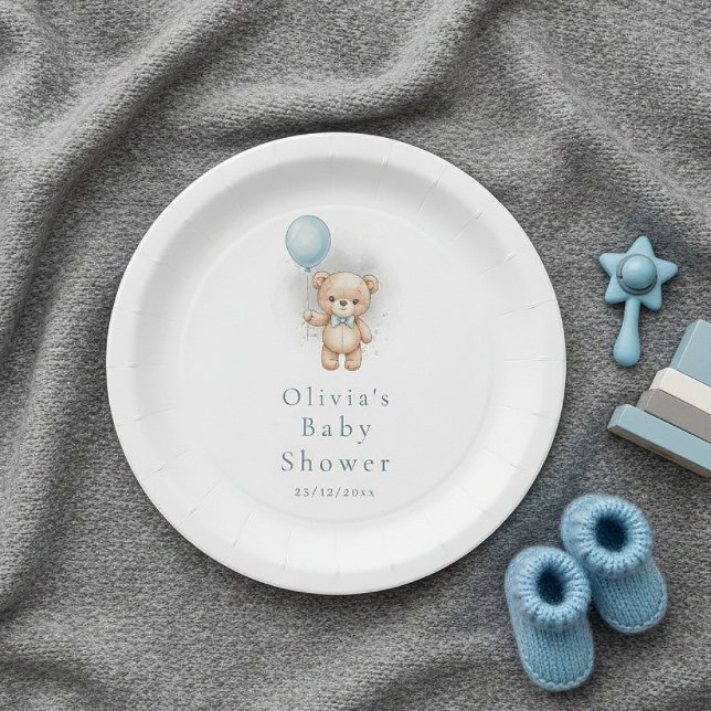 Baby Shower for Boy Blue Balloon , Teddy Bear Bow Paper Plate (Creator Uploaded)