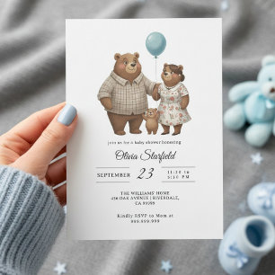 Baby Shower for Boy Blue Balloon, Teddy Bear  Invitation