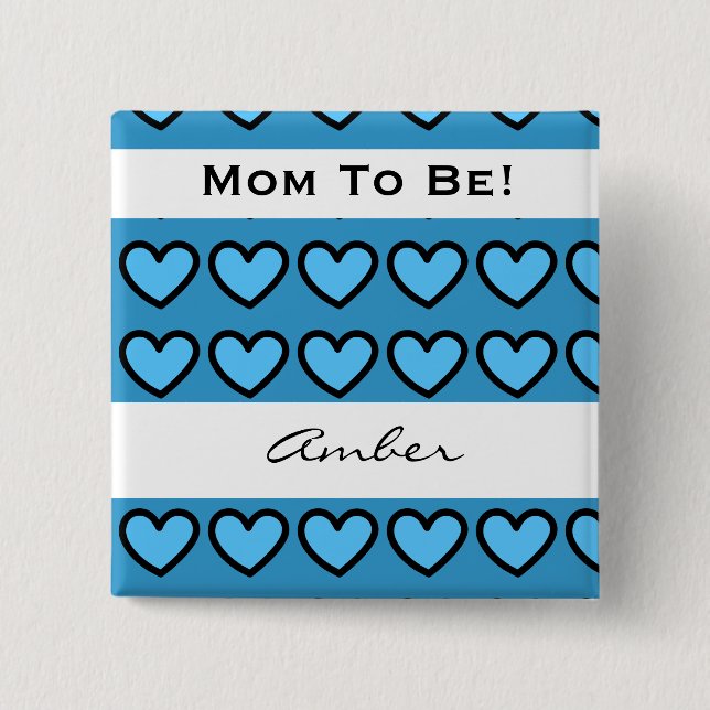 Baby Shower for Boy Modern Blue Hearts A06 2 Inch Square Button (Front)