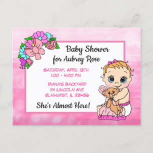 Baby Shower for Girl, Pink Bow Baby Postcard