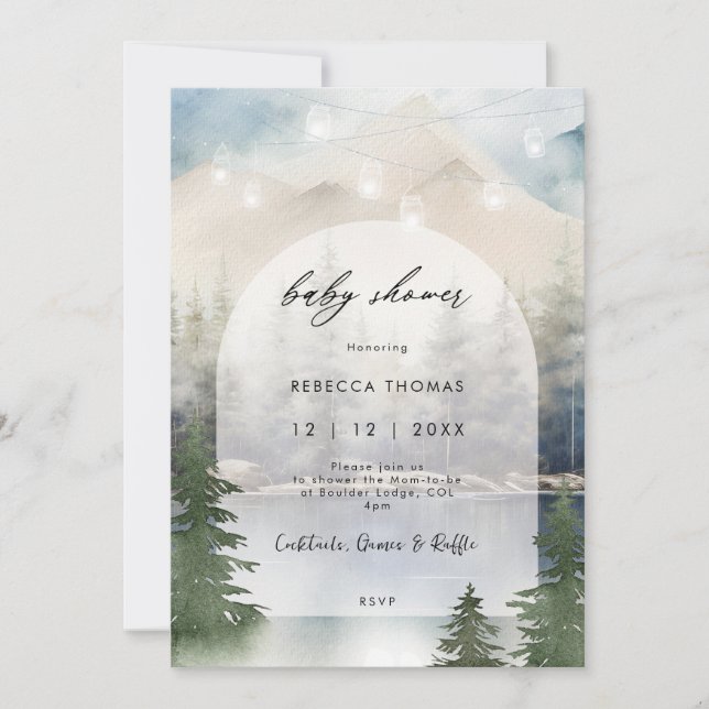 baby shower forestier d'hiver magique Invitation (Devant)