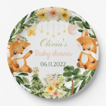 Baby shower fox paper plates