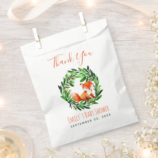 Baby Shower Fox Woodland Greenery Thank You Script Favour Bag (Clipped)