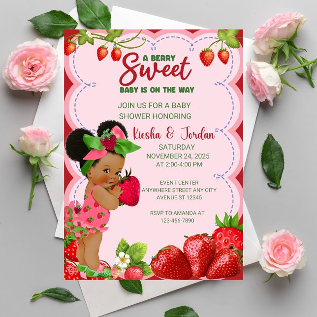 Baby shower fraise Afro Invitation Ame africaine (Créateur téléchargé)