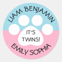 Baby Shower - Fraternal Twins - Paw Print Theme