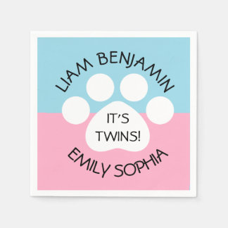 Baby Shower - Fraternal Twins - Paw Print Theme Napkin