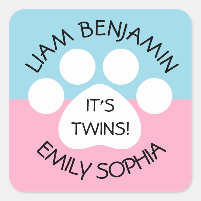 Baby Shower - Fraternal Twins - Paw Print Theme Square Sticker (Front)