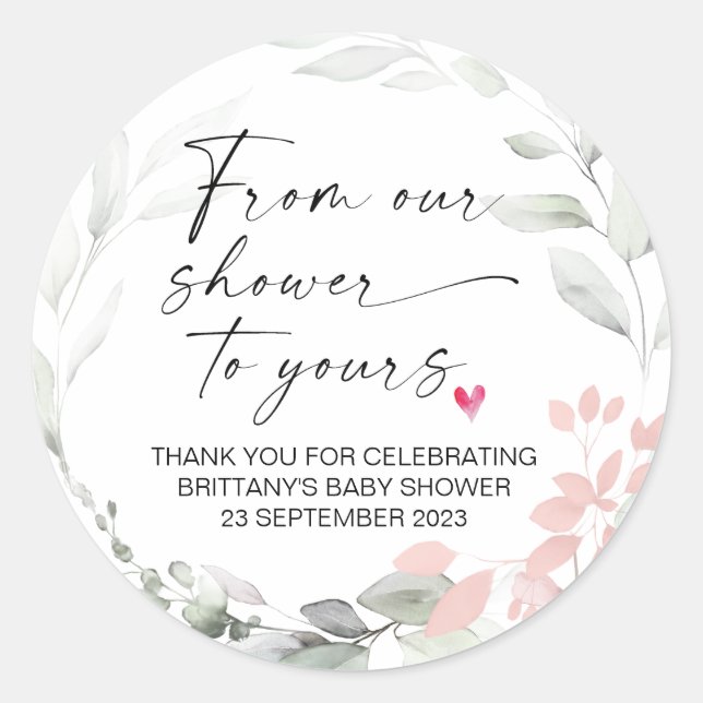 Baby Shower From Our Shower to Yours Party Favour  Classic Round Sticker (Front)