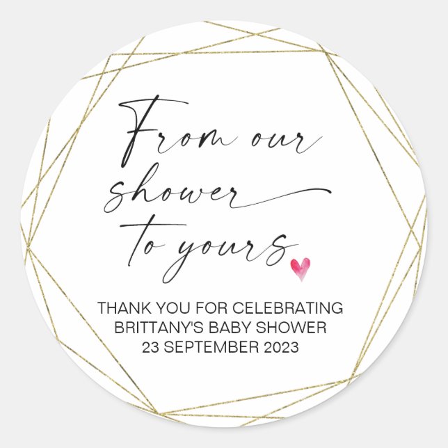 Baby Shower From Our Shower to Yours Party Favour  Classic Round Sticker (Front)