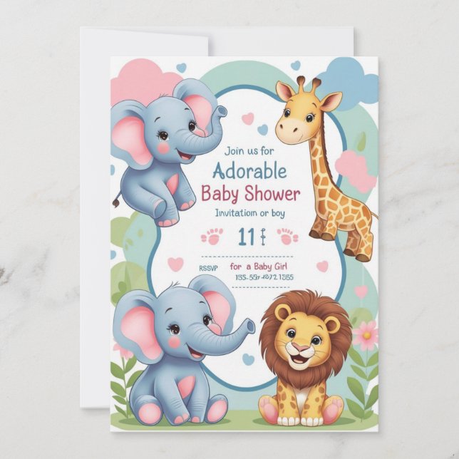 Baby Shower - Fun Cartoon Animal Invitation (Front)