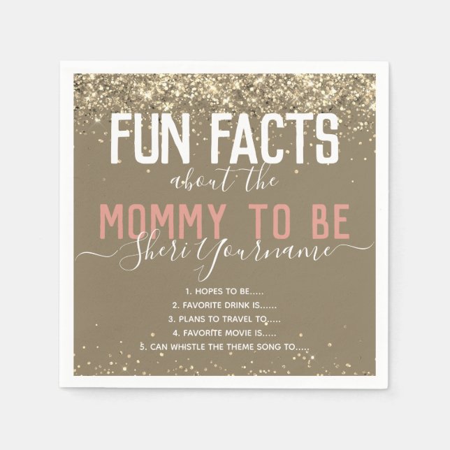 Baby Shower Fun Facts Gold Glitter Girly Napkin (Front)