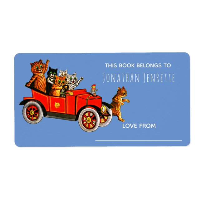 Baby Shower Funny Cartoon Cats Retro Car Kids Blue (Front)