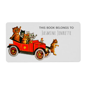 Baby Shower Funny Cartoon Cats Retro Car Purple