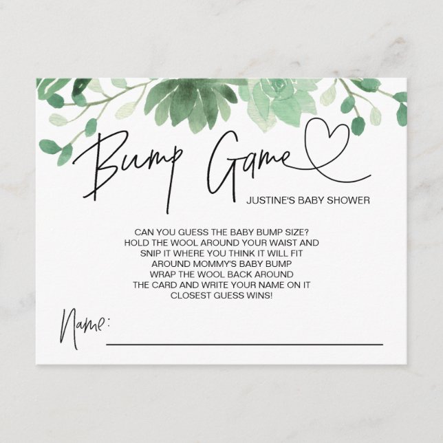 Baby Shower Game Baby Bump Guess Cards Succulents (Front)