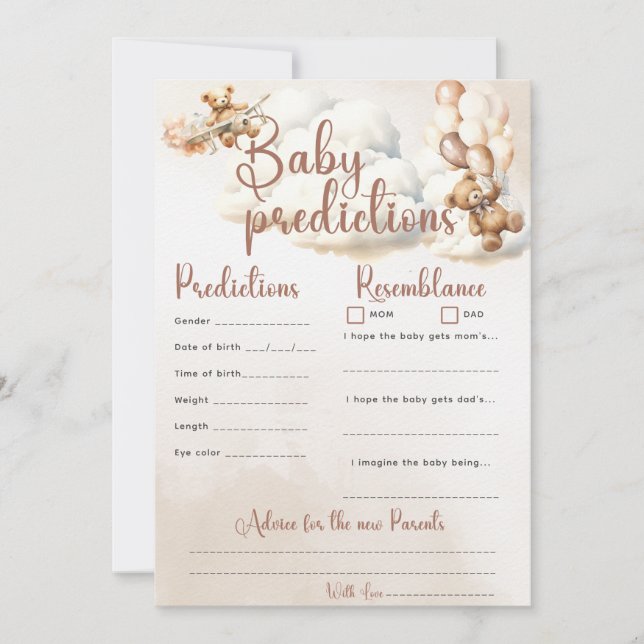 Baby Shower Game BABY PREDICTION Fun Bear Balloons Invitation (Front)
