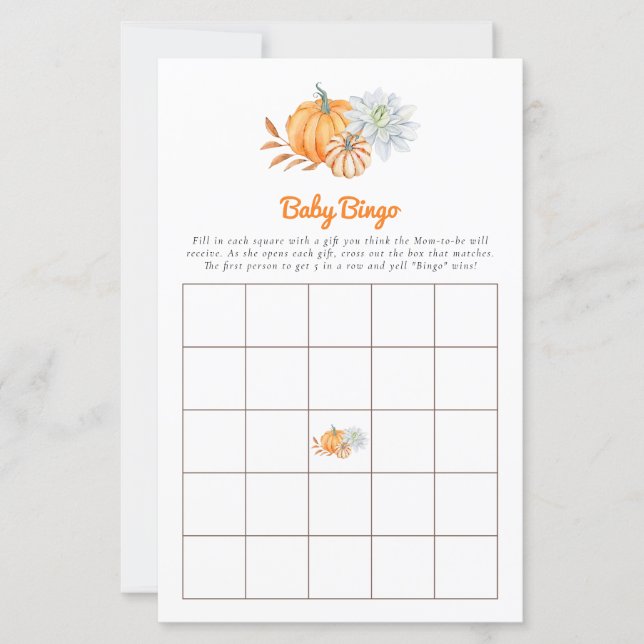  Baby Shower Game Bingo Little Pumpkin Fall Cute (Front)