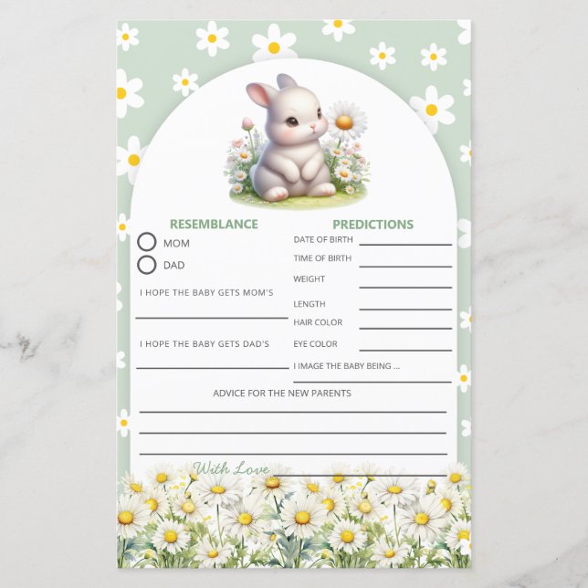 Baby Shower Game Bunny Gender Neutral Prediction (Front)