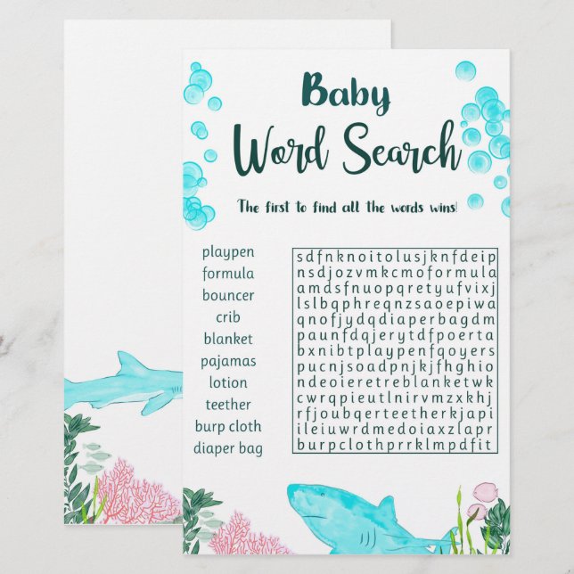 Baby Shower Game Card Word Search (Front/Back)