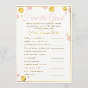 Baby Shower Game "Find the Guest" Pink and Gold Invitation