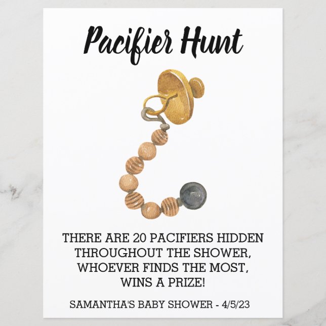 Baby Shower Game Pacifier hunt Watercolor (Front)