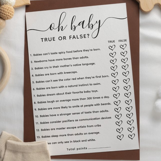 Baby Shower Game True or False Trivia with Answers Invitation (Creator Uploaded)