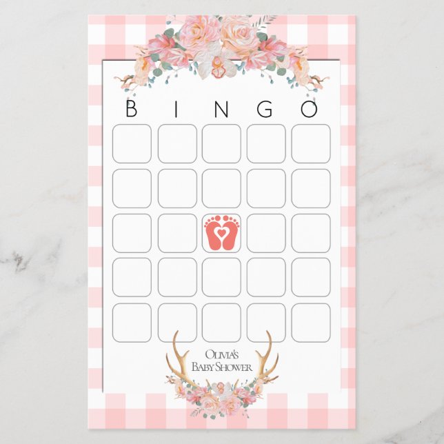 Baby Shower Games Bingo BOHO Baby Shower Coral Flyer (Front)