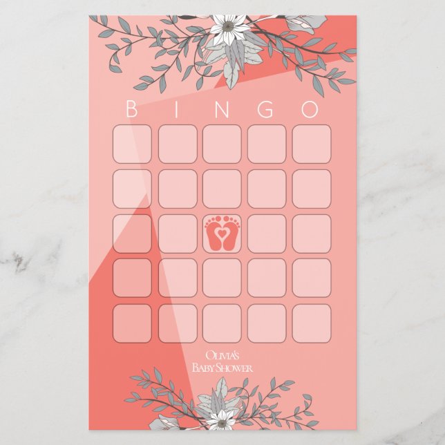 Baby Shower Games Bingo Modern Coral Geometric Flyer (Front)
